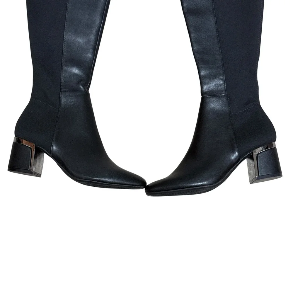 DKNY Chandrah Black Over The Knee Block Heel Boots Stretch Shaft Womens Size 5.5